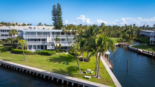 property view of water featuring a boat dock