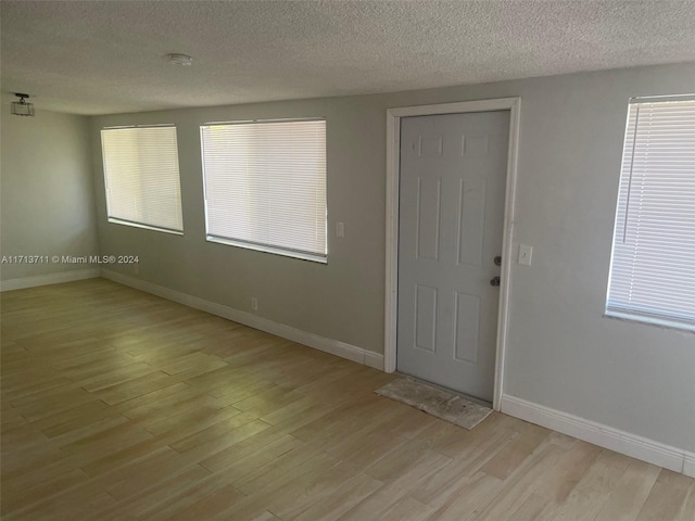 foyer entrance featuring a textured ceiling, light hardwood / wood-style flooring, and plenty of natural light