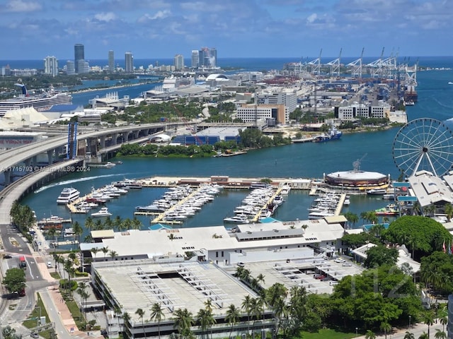 bird's eye view featuring a water view