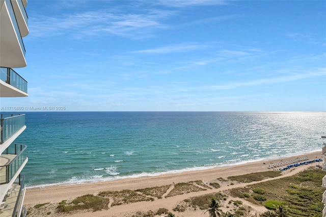 view of water feature with a beach view