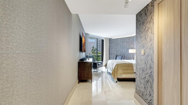 bedroom with light tile patterned flooring