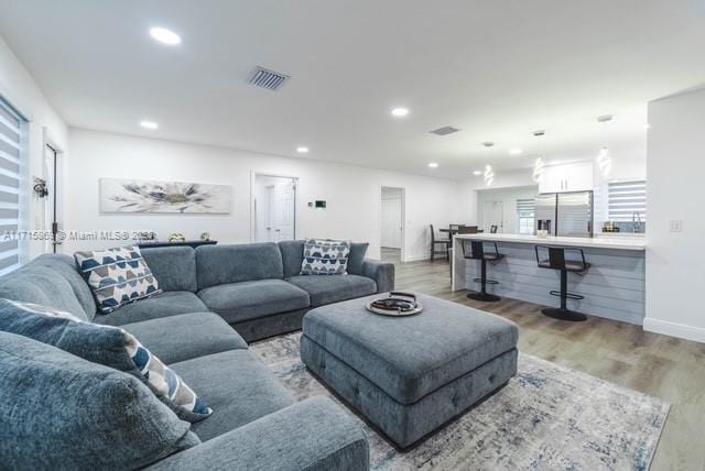 living room with light wood-type flooring