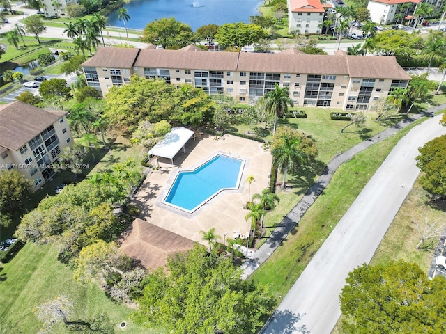 aerial view featuring a water view