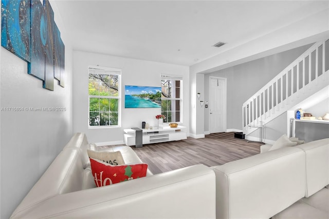 living room with hardwood / wood-style flooring