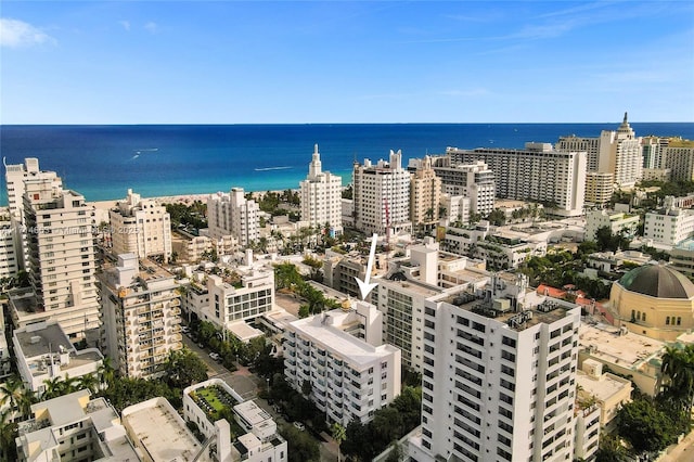 drone / aerial view with a water view and a city view