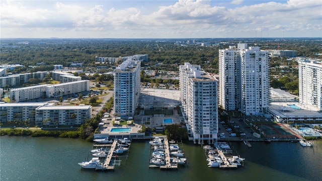 bird's eye view featuring a water view