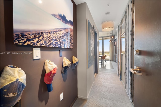 hallway with expansive windows