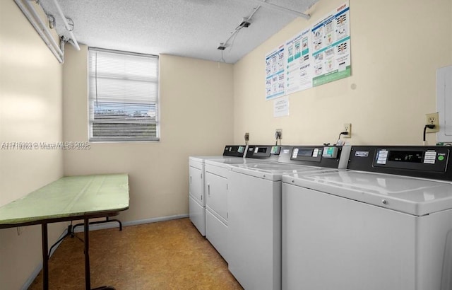 laundry area with washer and clothes dryer and a textured ceiling