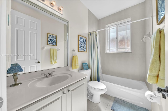 full bathroom featuring tile patterned flooring, vanity, shower / bath combo, and toilet