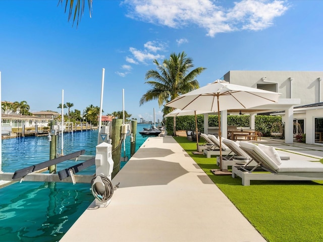 dock area with a water view