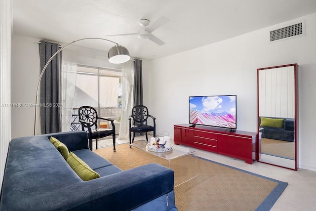 living room with ceiling fan