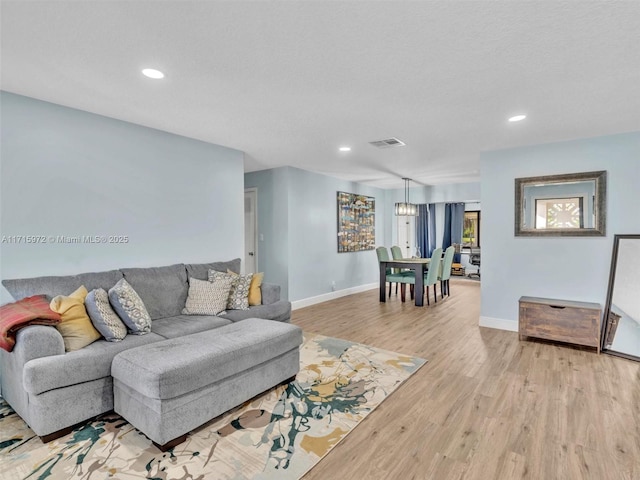 living room with light wood-type flooring