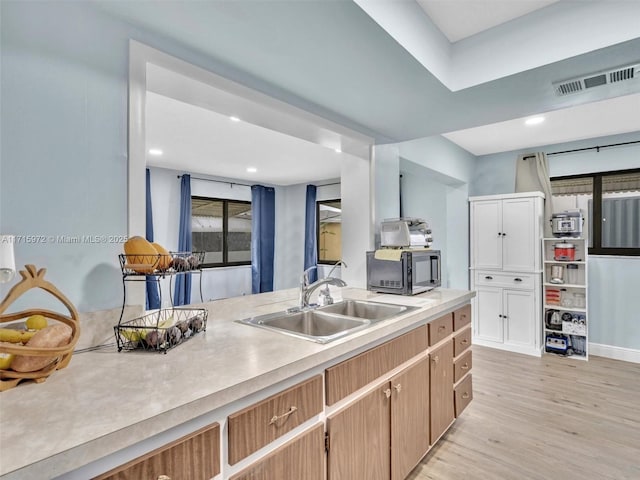 kitchen featuring light wood-type flooring and sink