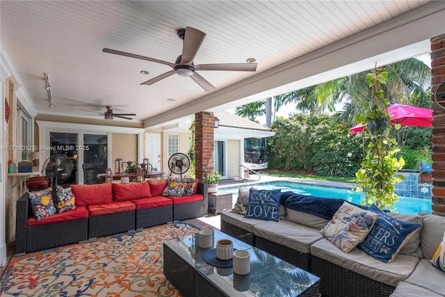 view of patio featuring outdoor lounge area and ceiling fan