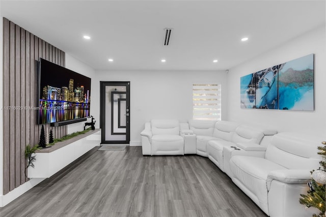 living room with hardwood / wood-style floors