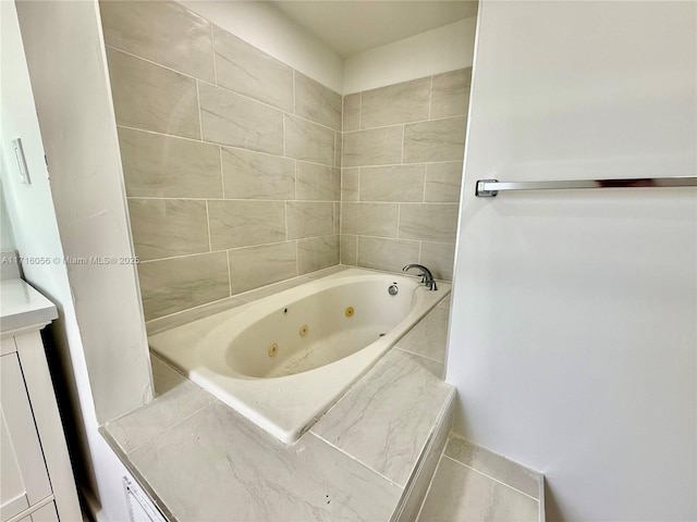 bathroom featuring a relaxing tiled tub