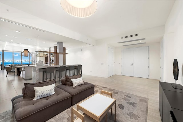 living room with expansive windows