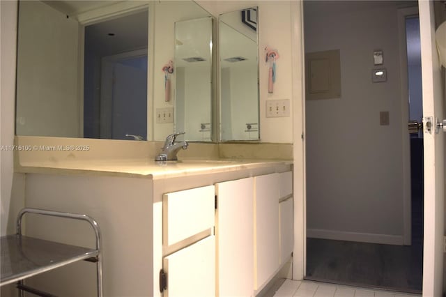 bathroom featuring vanity and electric panel