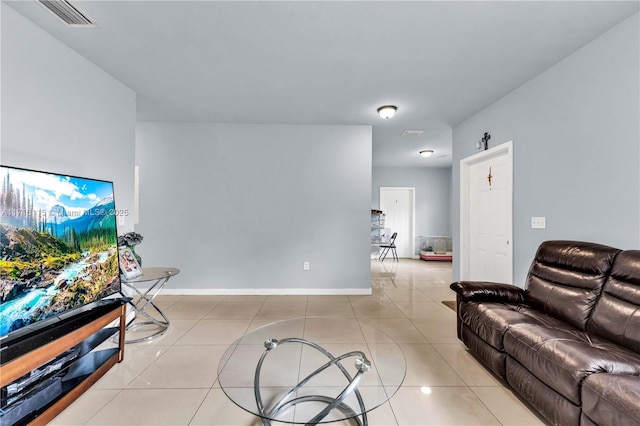 living room featuring light tile patterned floors