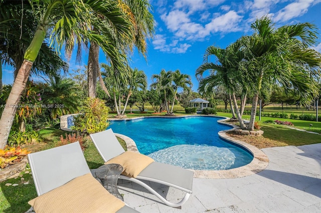 view of pool featuring a gazebo and a patio area