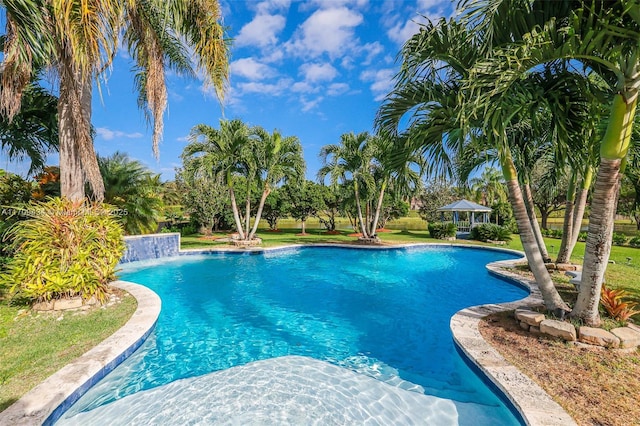 view of swimming pool featuring a gazebo