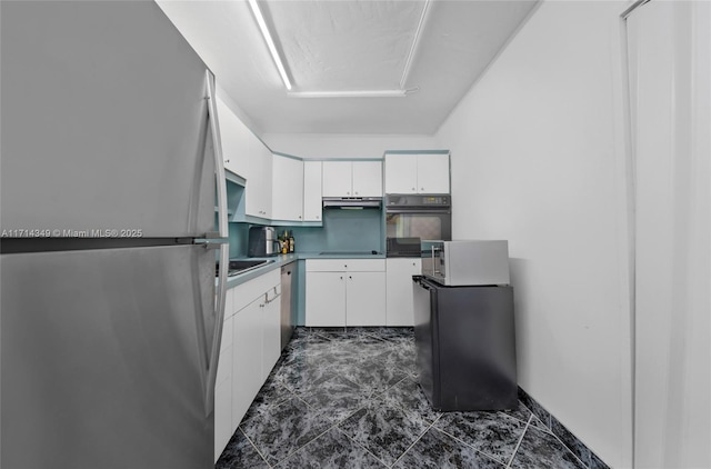 kitchen with white cabinetry and black appliances