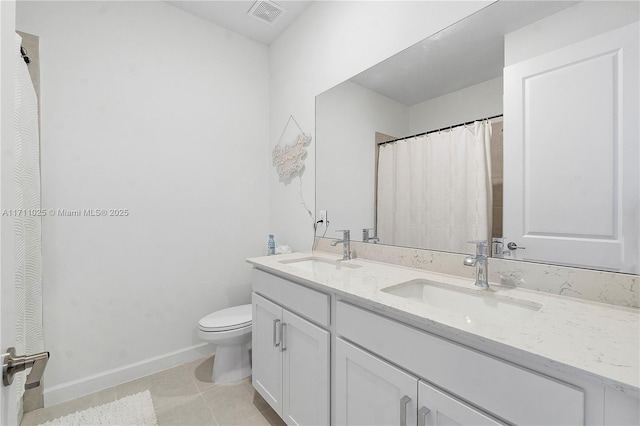 bathroom with tile patterned floors, vanity, and toilet