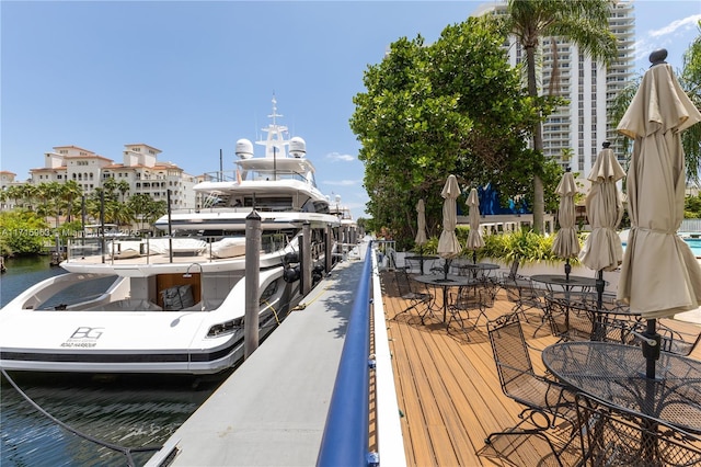 view of dock with a water view