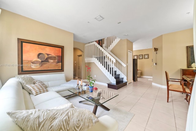 living room featuring light tile patterned floors