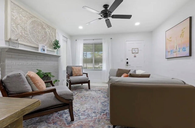 living room featuring ceiling fan