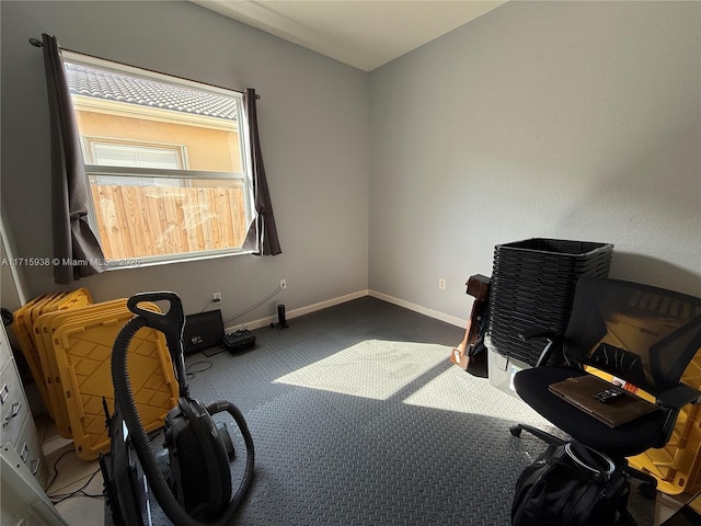 home office featuring dark carpet