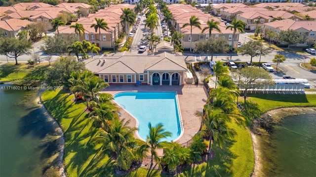 bird's eye view featuring a water view