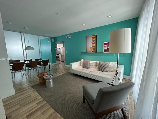 living room with light wood-type flooring