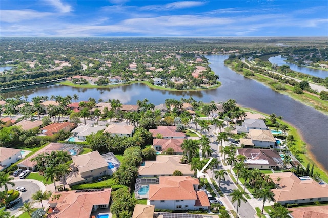 aerial view with a water view