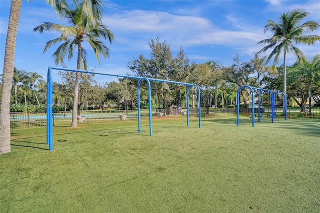 view of play area with a yard