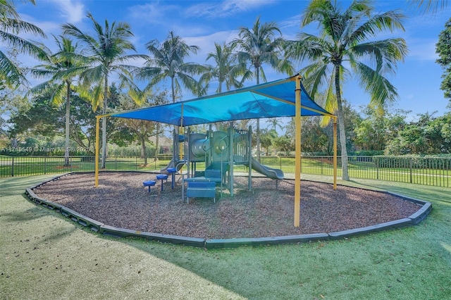 view of jungle gym with a yard