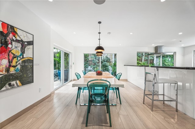 dining space with light hardwood / wood-style floors