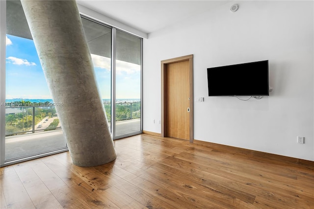 unfurnished living room with expansive windows and wood-type flooring