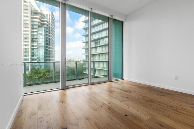 empty room with hardwood / wood-style flooring and expansive windows