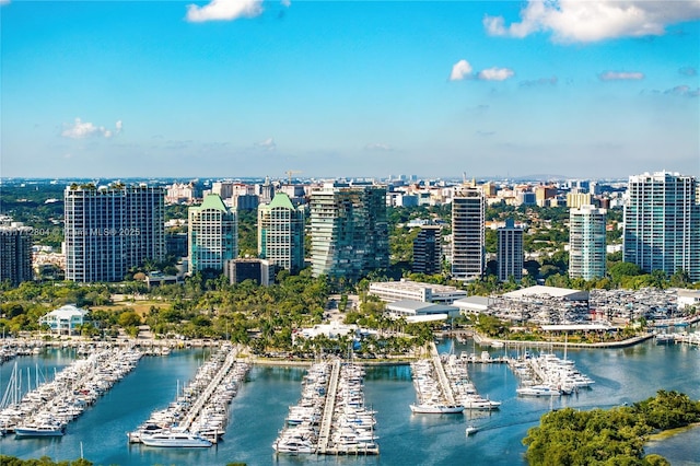 aerial view featuring a water view