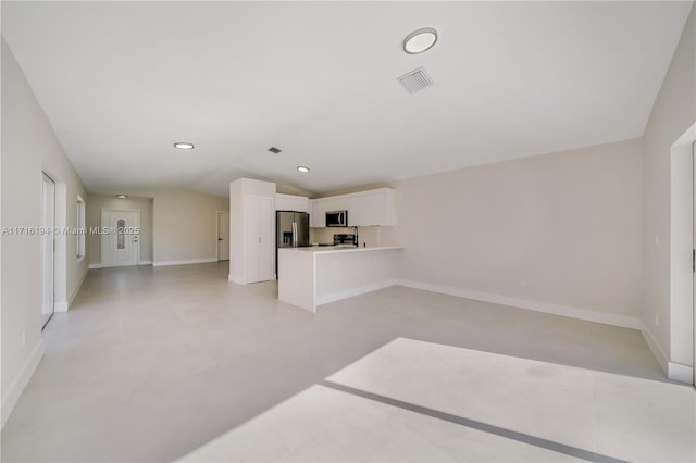 living room with lofted ceiling