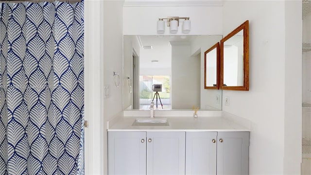 bathroom with a shower and vanity