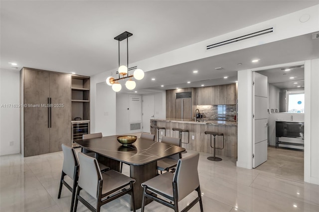 dining area with recessed lighting, visible vents, and light tile patterned flooring