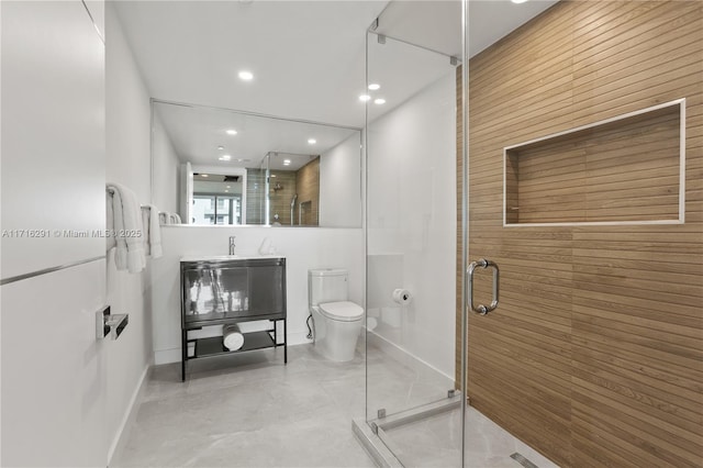 1500 Ocean Dr Unit 1003, Miami Beach, FL 33139 - full bathroom featuring baseboards, recessed lighting, a shower stall, wooden walls, and vanity