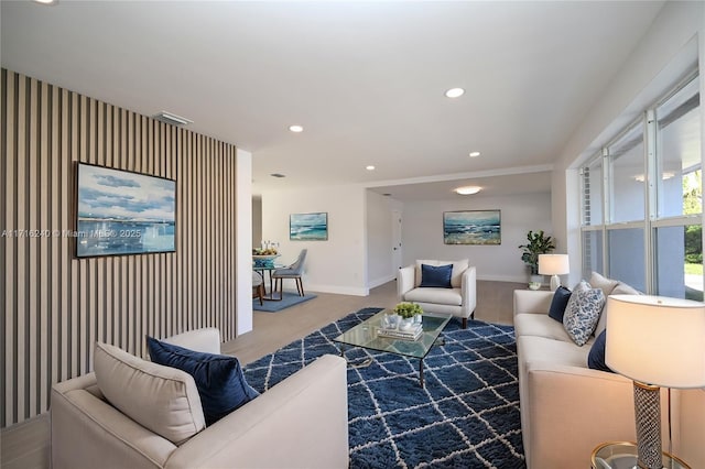 living room with light hardwood / wood-style flooring