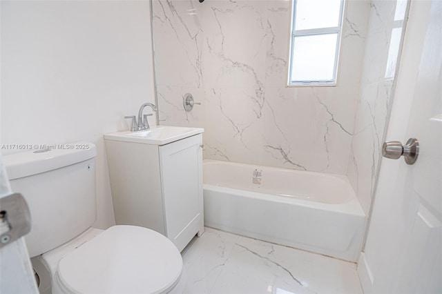 full bathroom with vanity, toilet, and tiled shower / bath combo