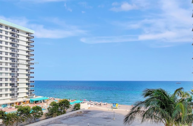 view of water feature with a beach view