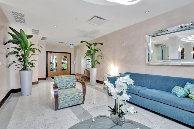 living room with french doors