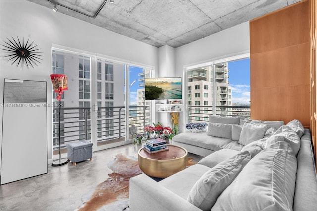 living room featuring concrete floors