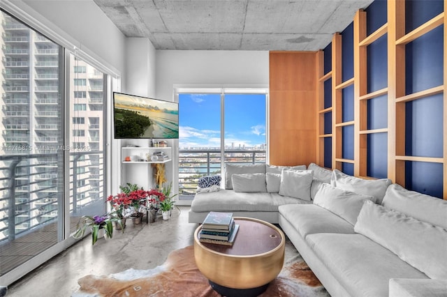 living room featuring concrete flooring